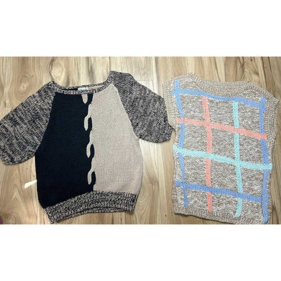 Sweaters - (2) VTG Hand Knit Sweater Womens S Cottage Old Money Pullover Cotton Ramie Linen